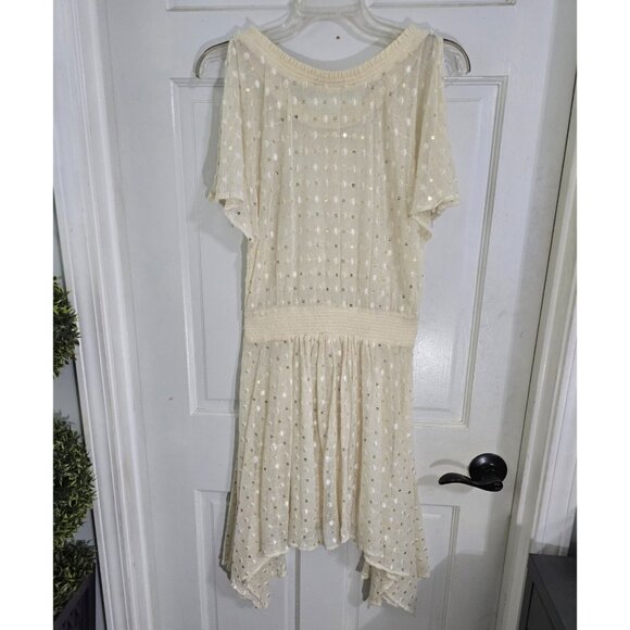 Leifnotes Womens Ivory Sheer Lace Dress Smocked‎ Waist Sequins Dot Size 2 - Picture 4 of 14